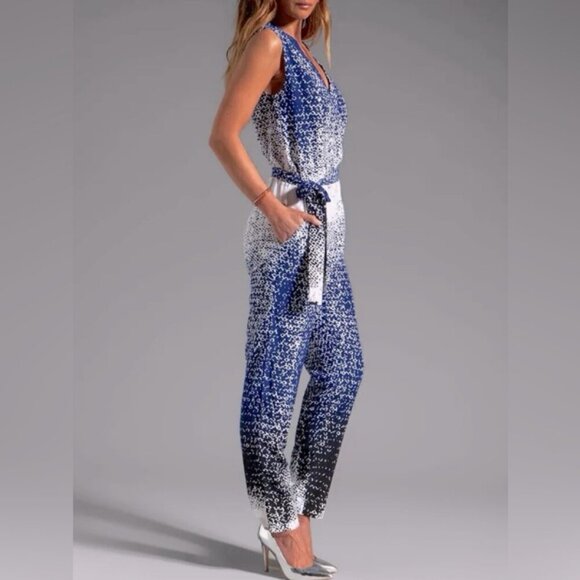 Diane Von Furstenberg Kawena Silk Jumpsuit in Shaded Curtain Navy - Picture 3 of 9